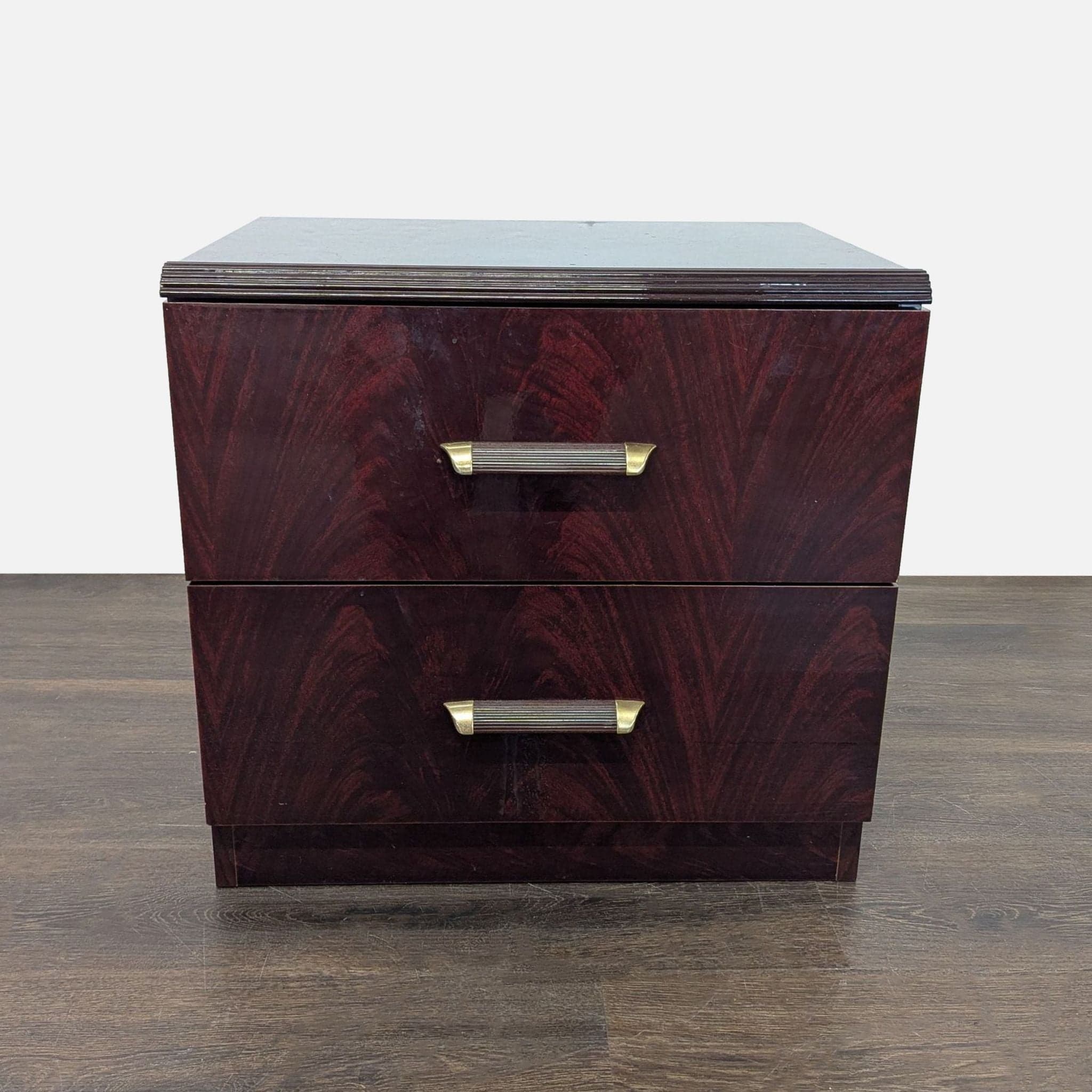 Two Drawer Nightstand with Wood and Metal Handles