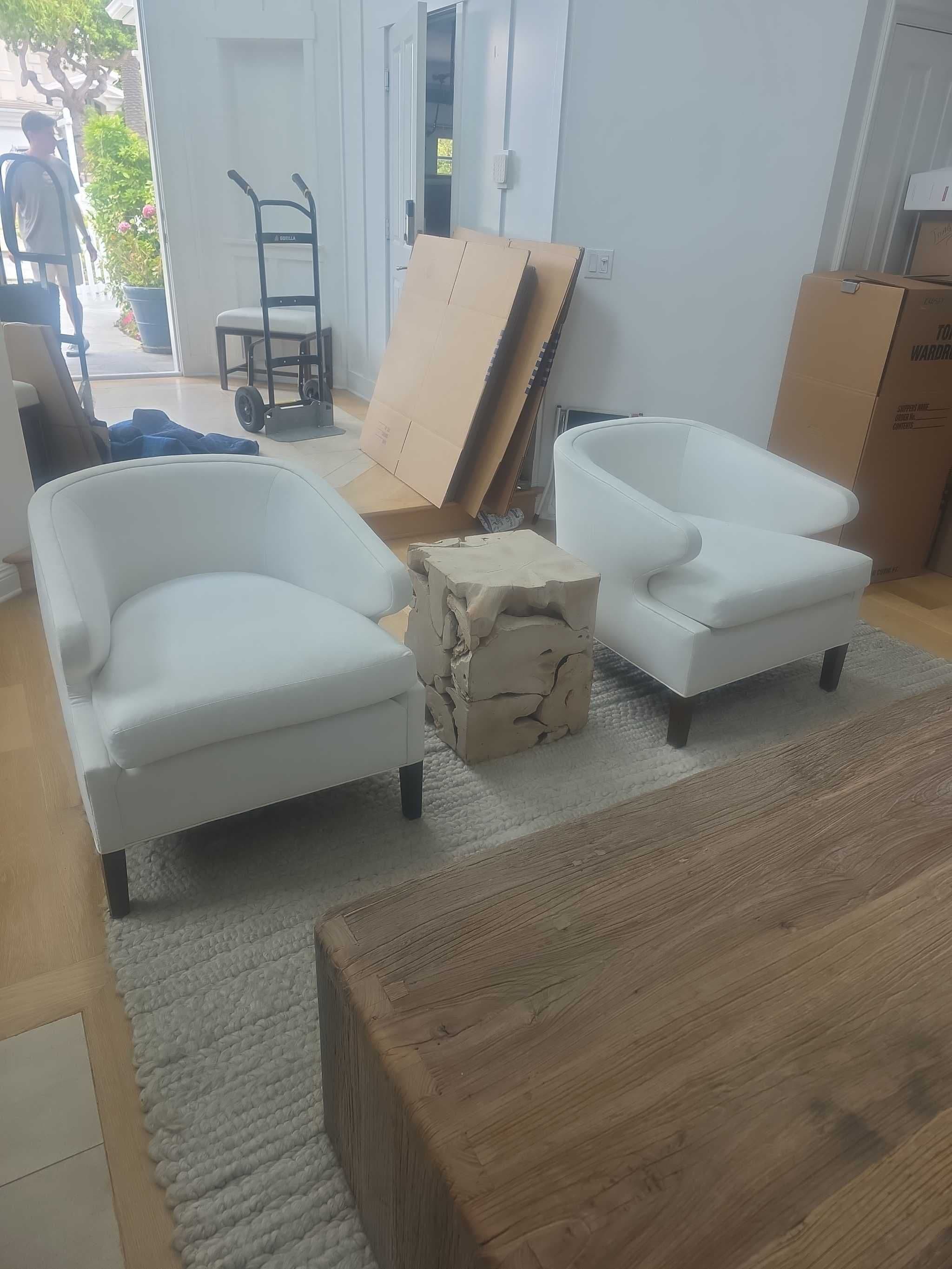 Pair of Meredith Baer Home Modern White Lounge Asher Chairs