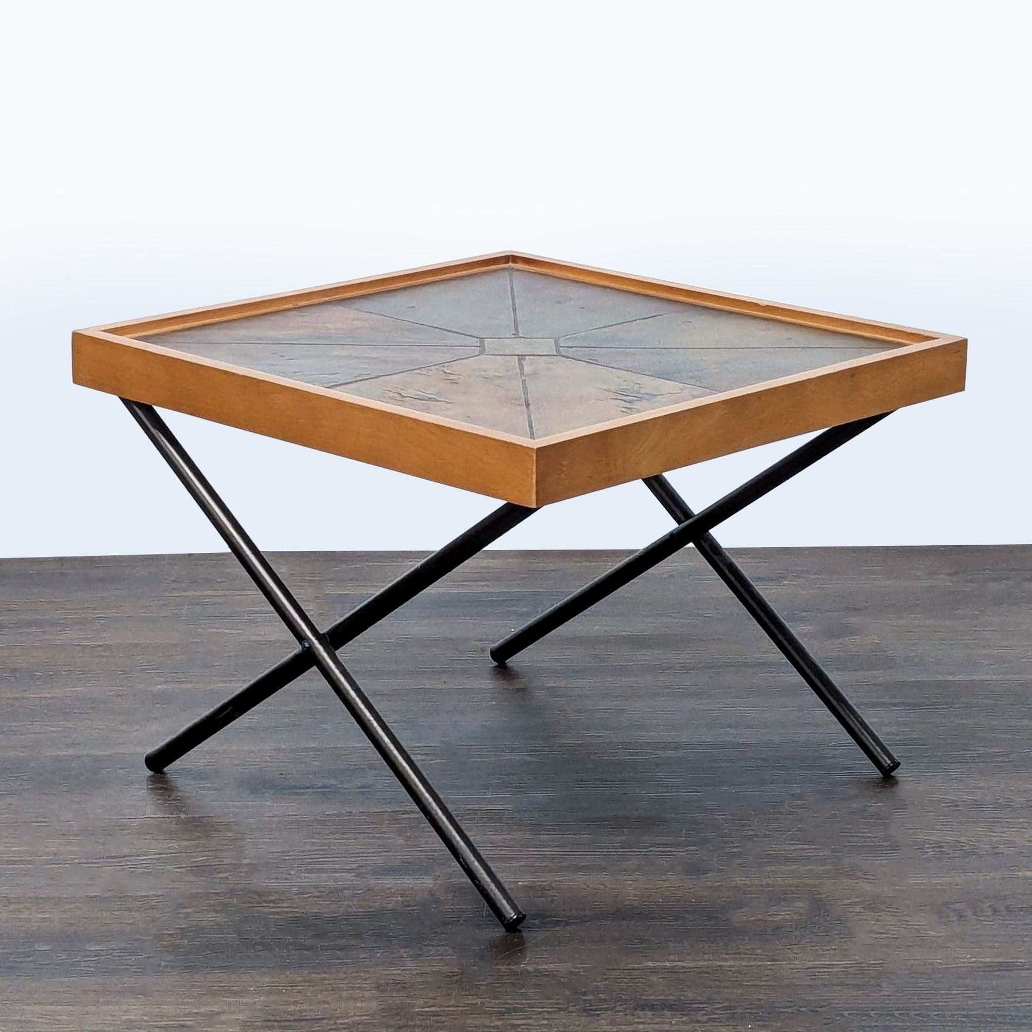 Slate Top Side Table with Metal X Legs