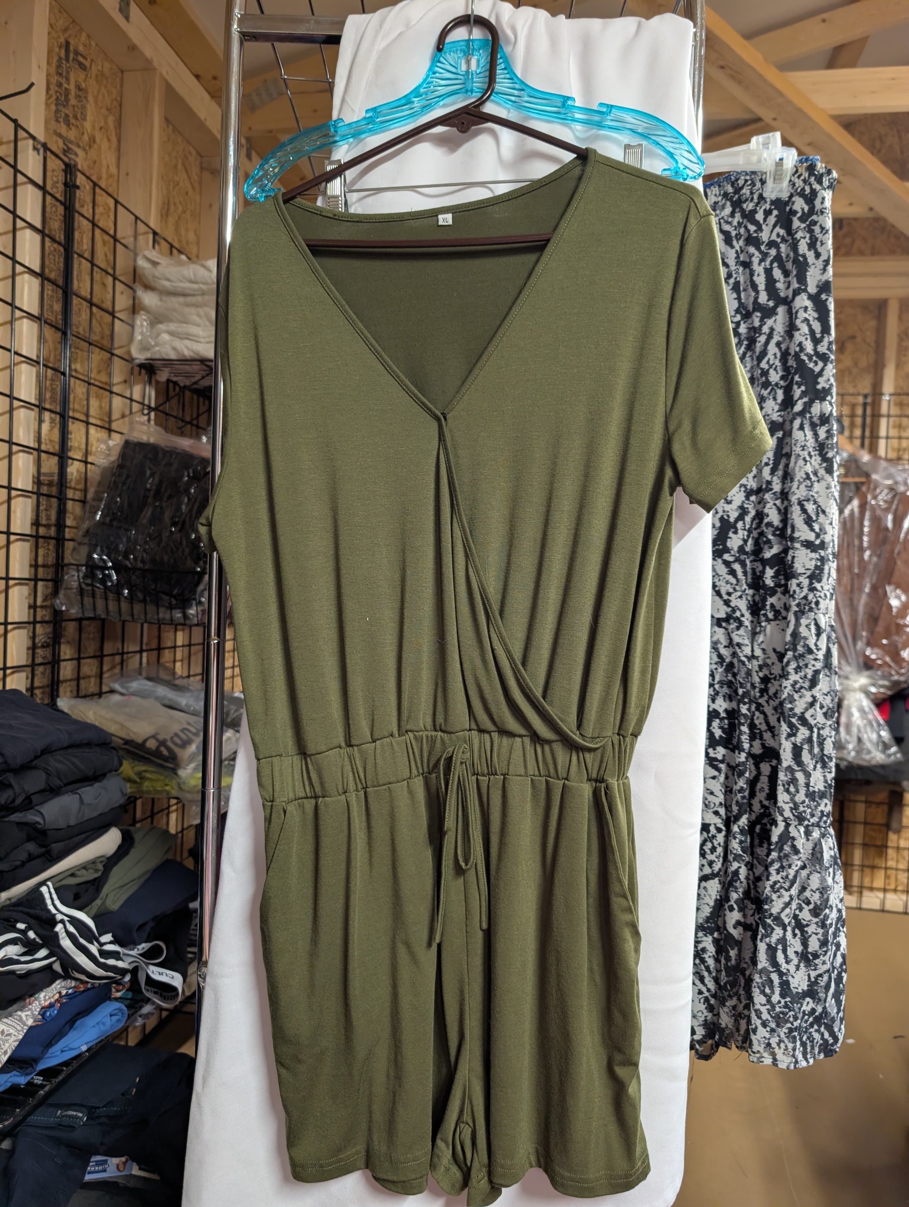 XL Olive Green Short Sleeve Romper