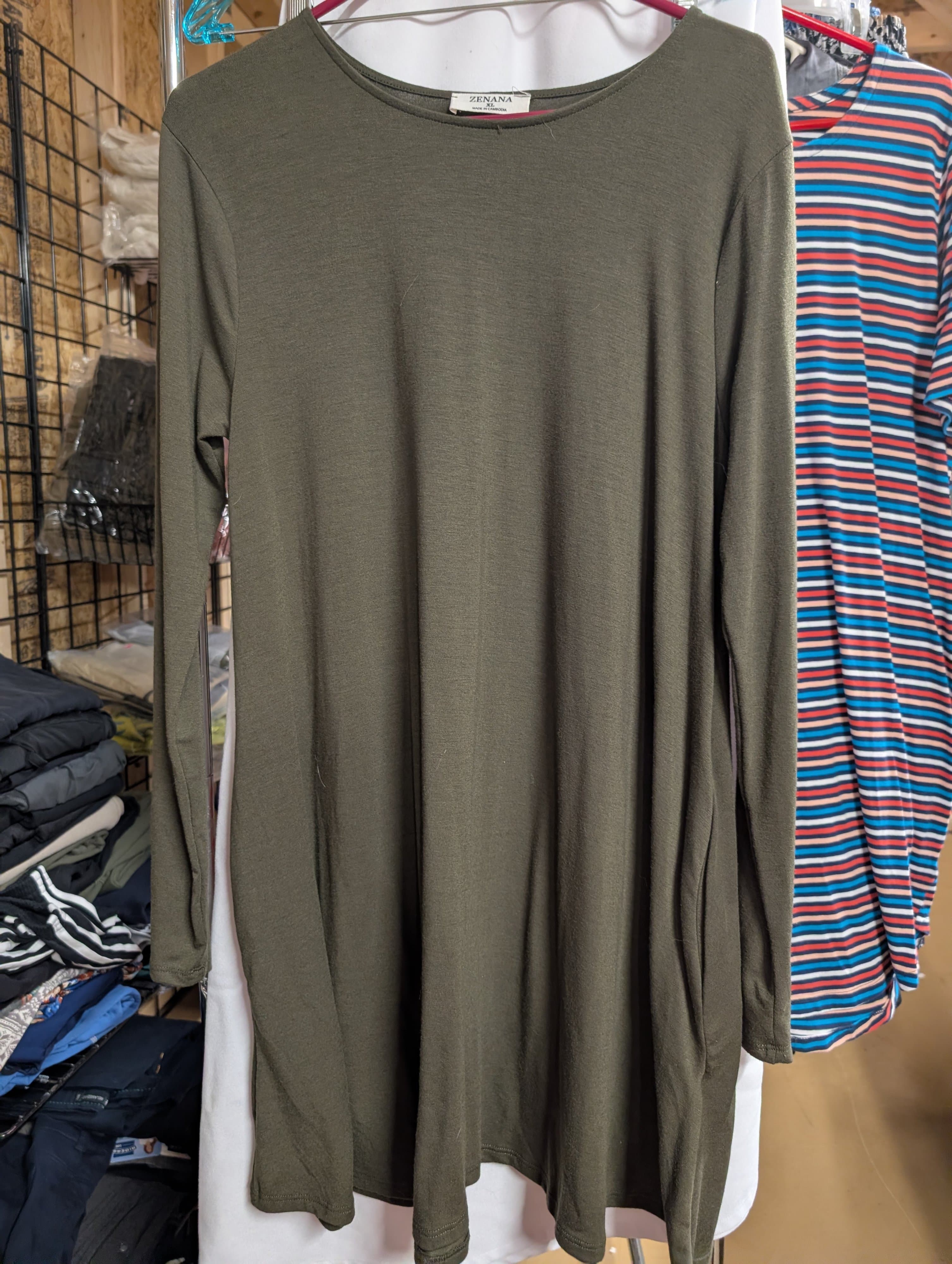 Zenana Long Sleeve Dress XL Green