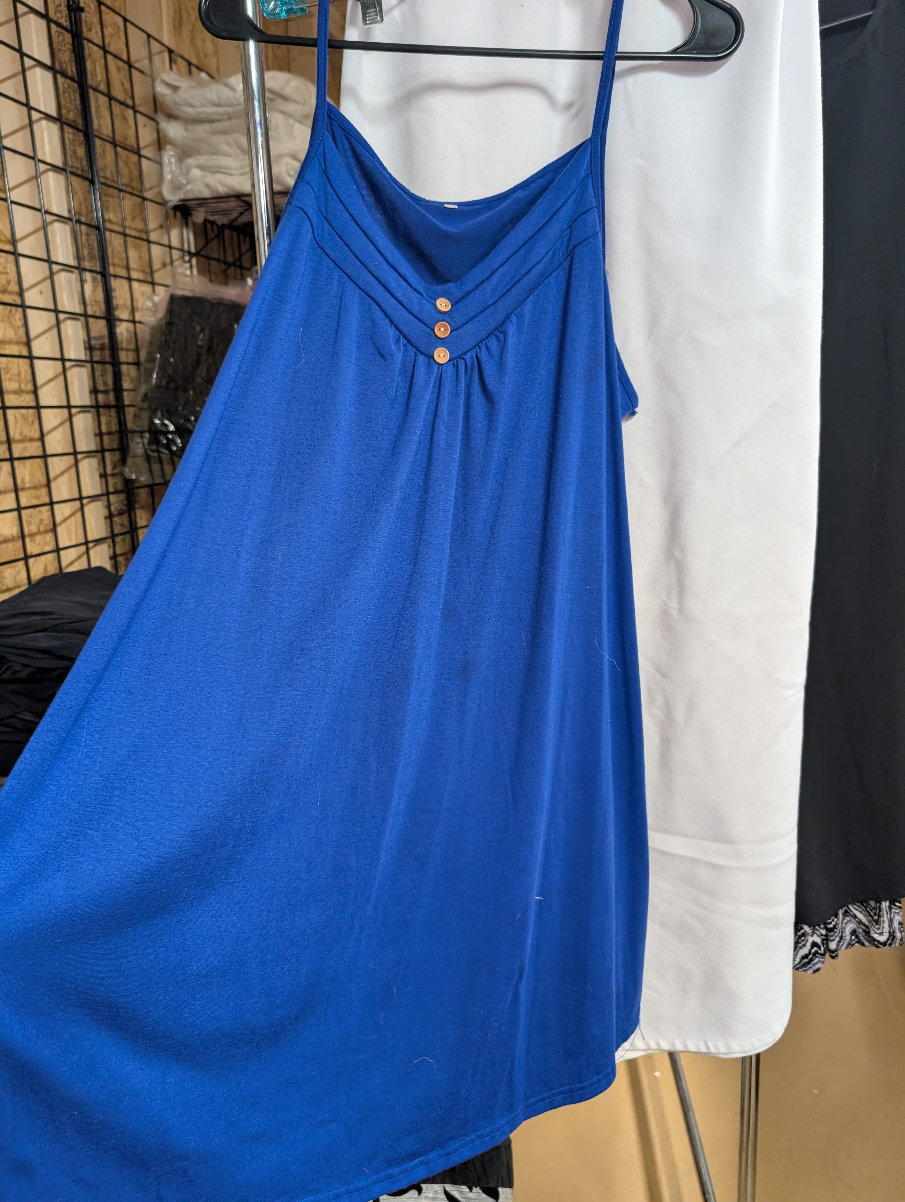 Women's Blue Sleeveless Dress 2XL with Button Detail