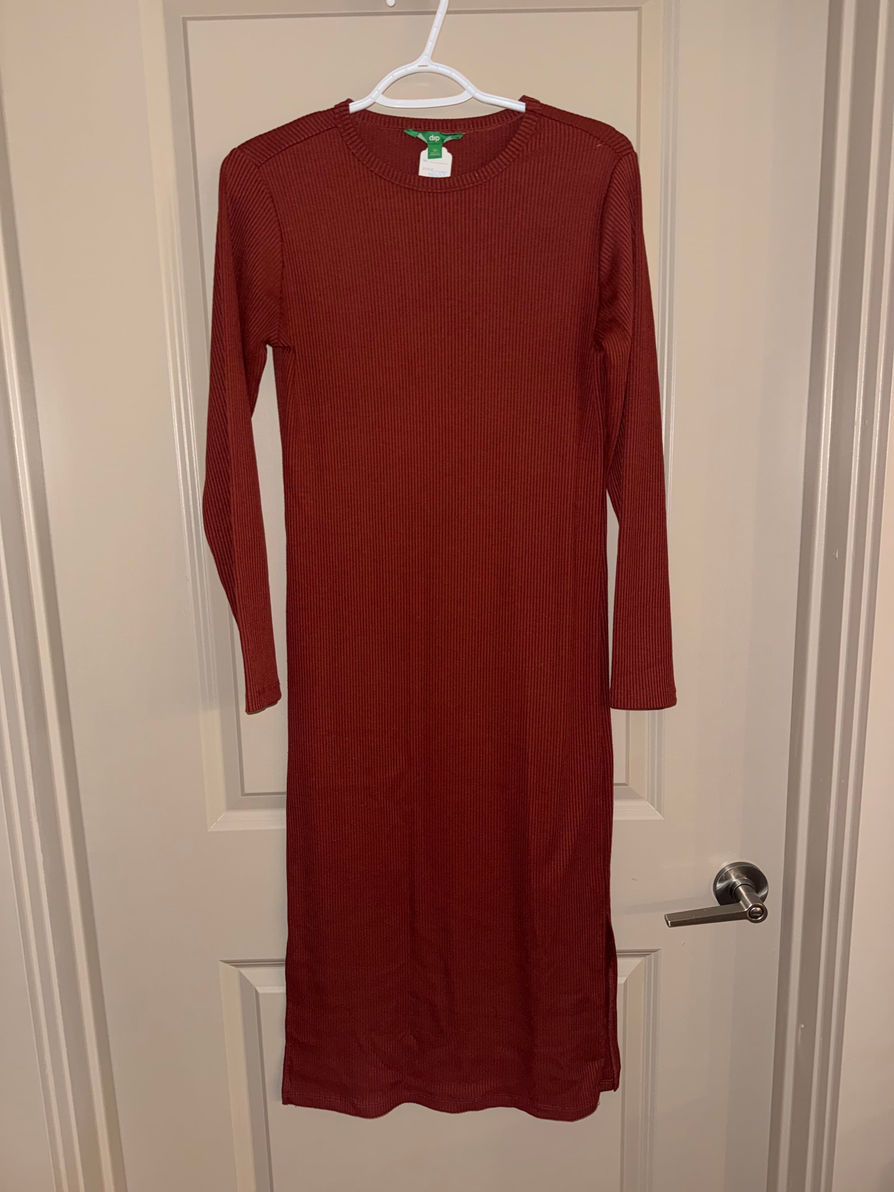 Dip Ribbed Long Sleeve Dress Red Size M