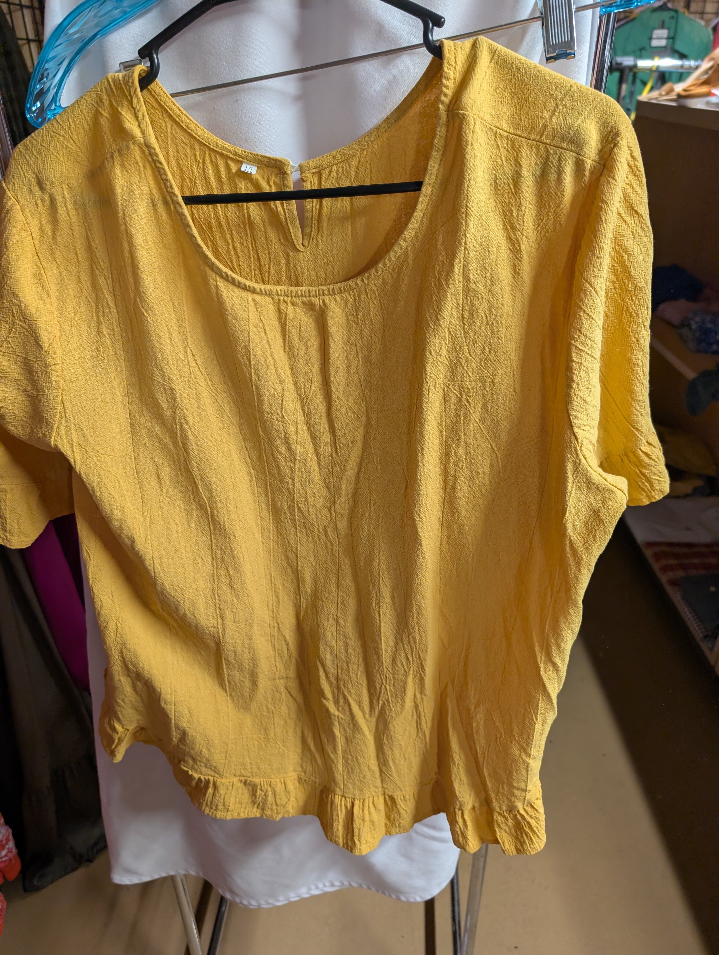 Yellow Button-Up Blouse 1XL