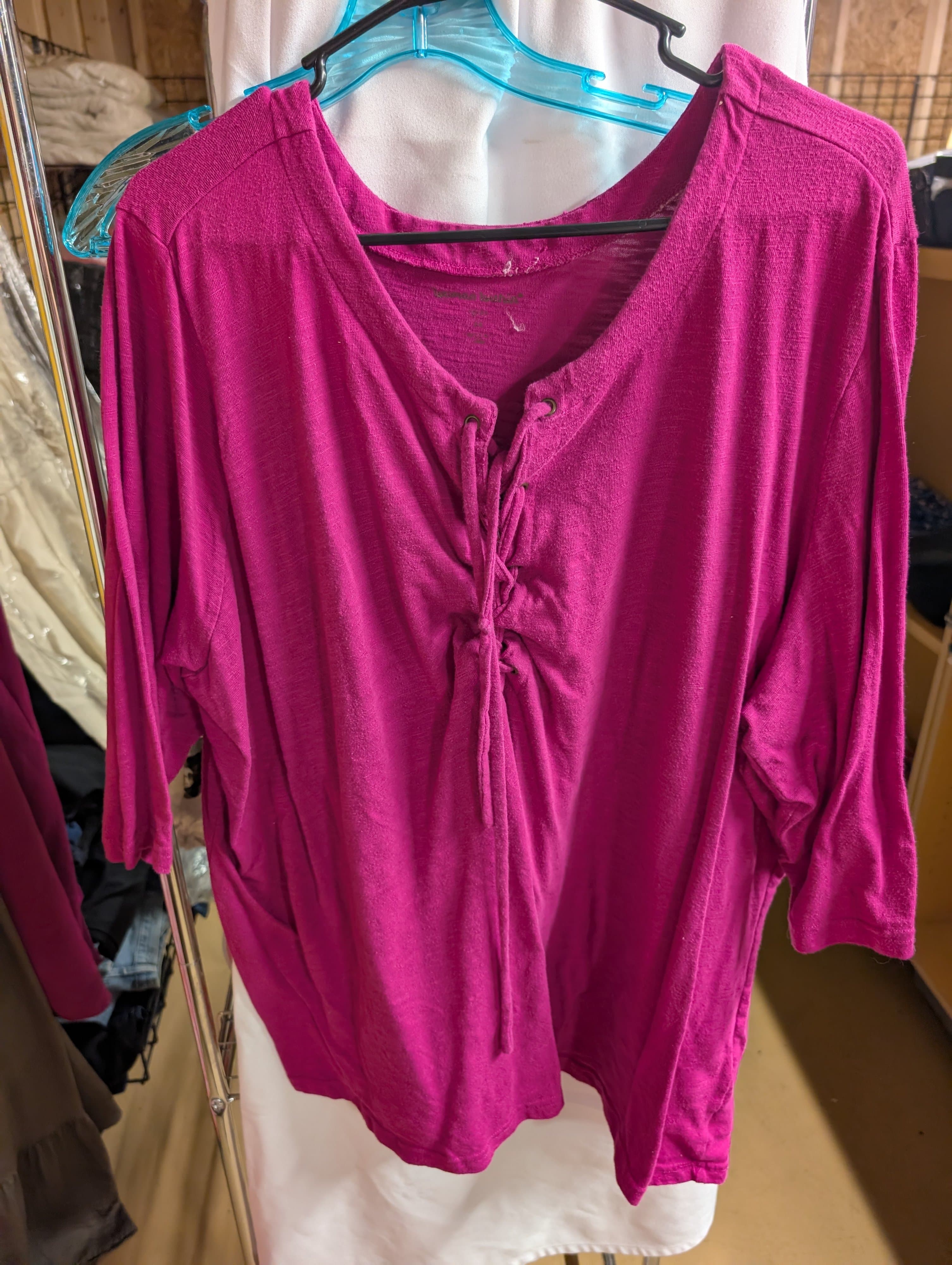 Woman Within 3X Pink Lace-Up Top