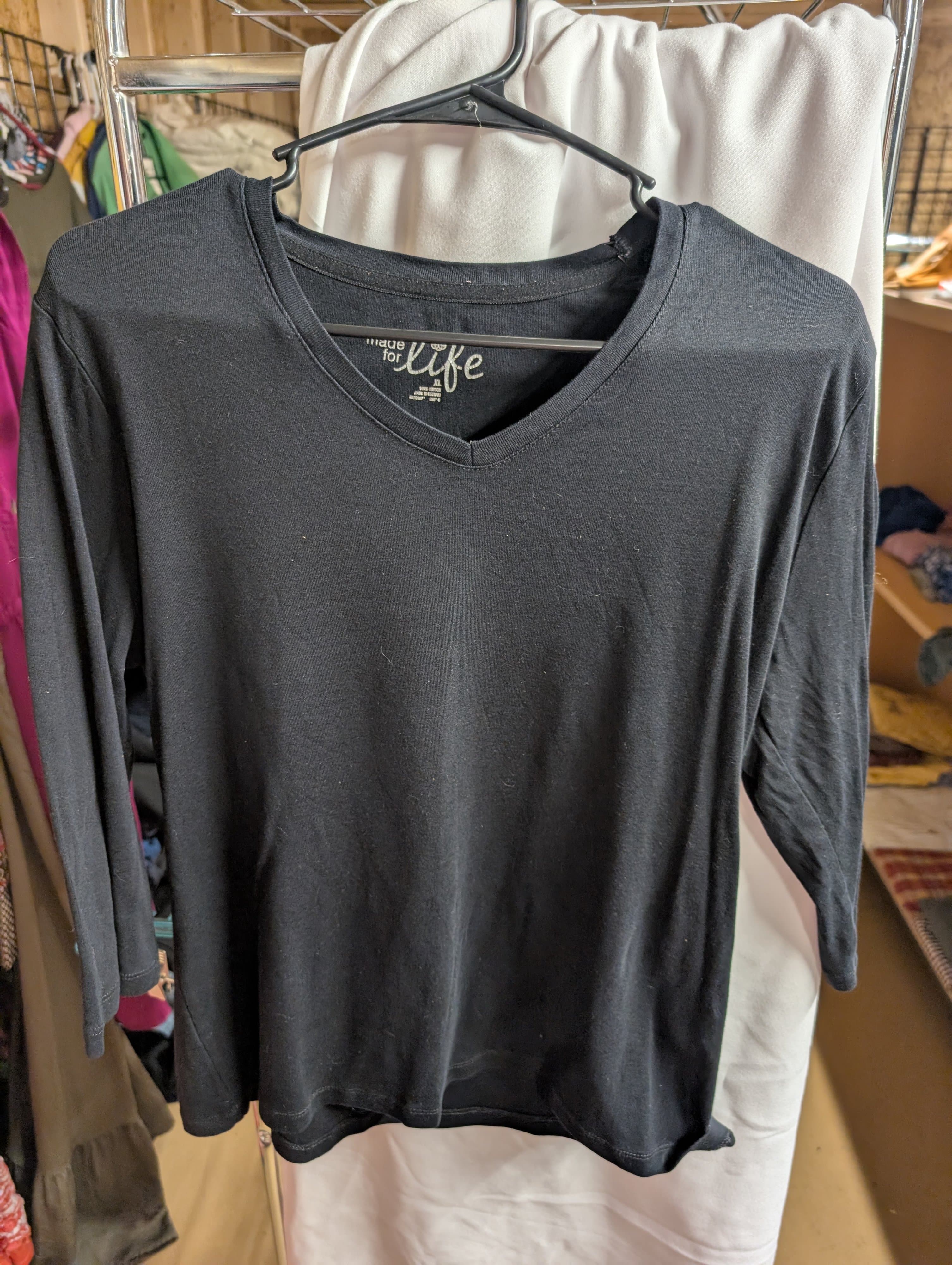 Made for Life Black V-Neck Long Sleeve Shirt XL