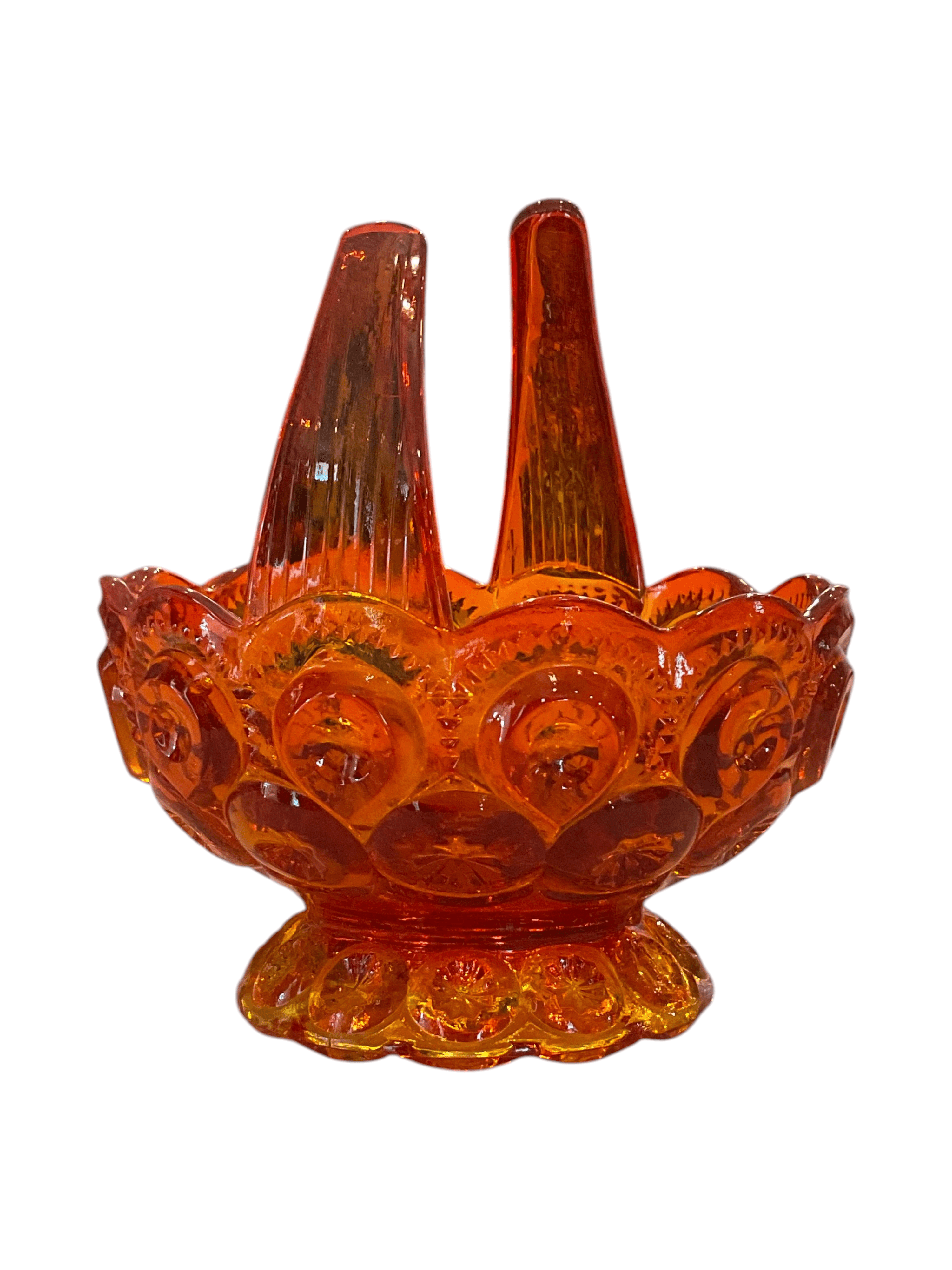 Vintage Amberina Glass Basket with Scalloped Edge