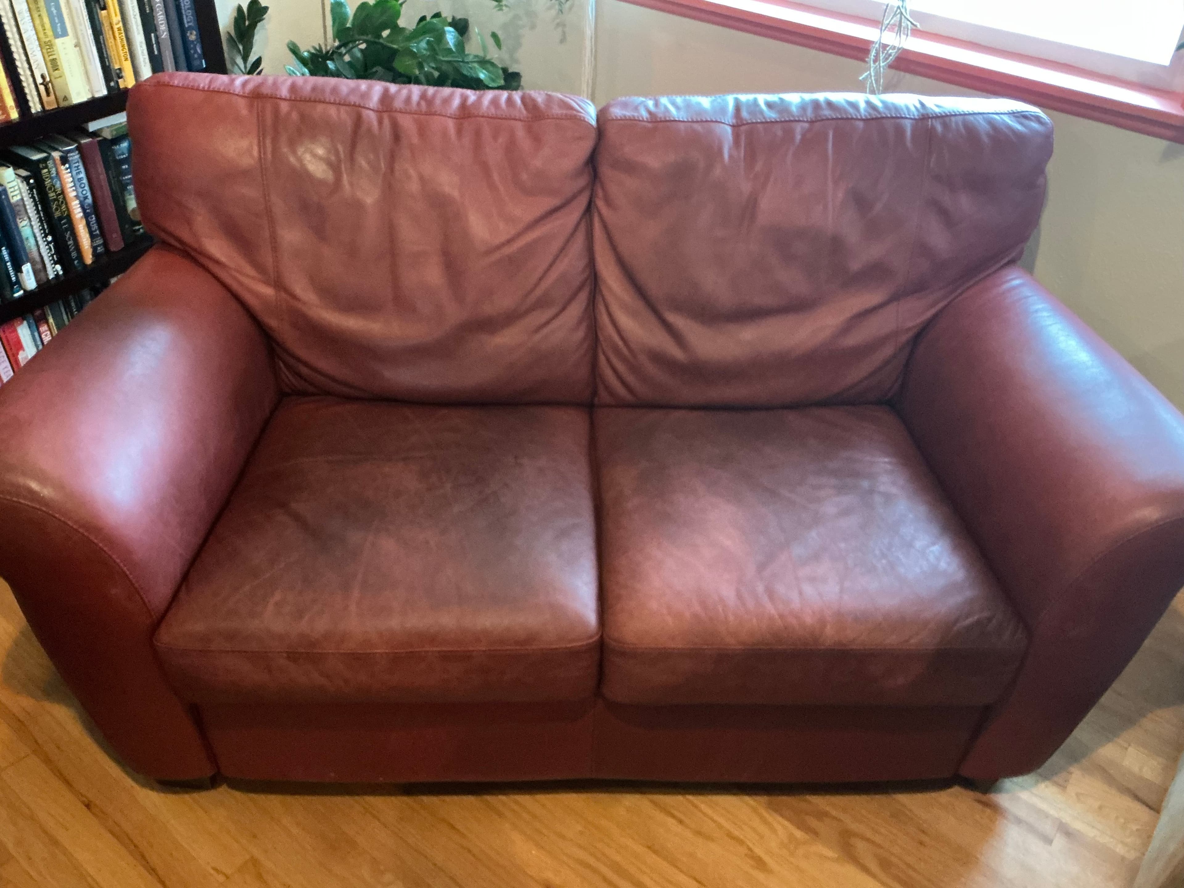 Red Leather Natuzzi Loveseat Sofa