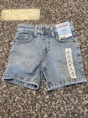 Cat And Jack Toddler Boys Jean Shorts 2t Stretchy-Adjustable Waist-Snap Button