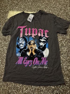 Tupac Shirt Womens Small Gray All Eyez On Me Rap Graphic Tee 2PAC Music Hip Hop