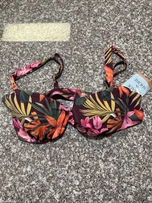 Shade & Shore Bikini Top Womens 36DD Multi Floral Center Twist Front Underwire