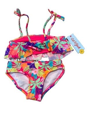 Cat & Jack Girls Tropical Floral Bikini Set NEW w/ TAGS Size XS(4/5) UPF 50+