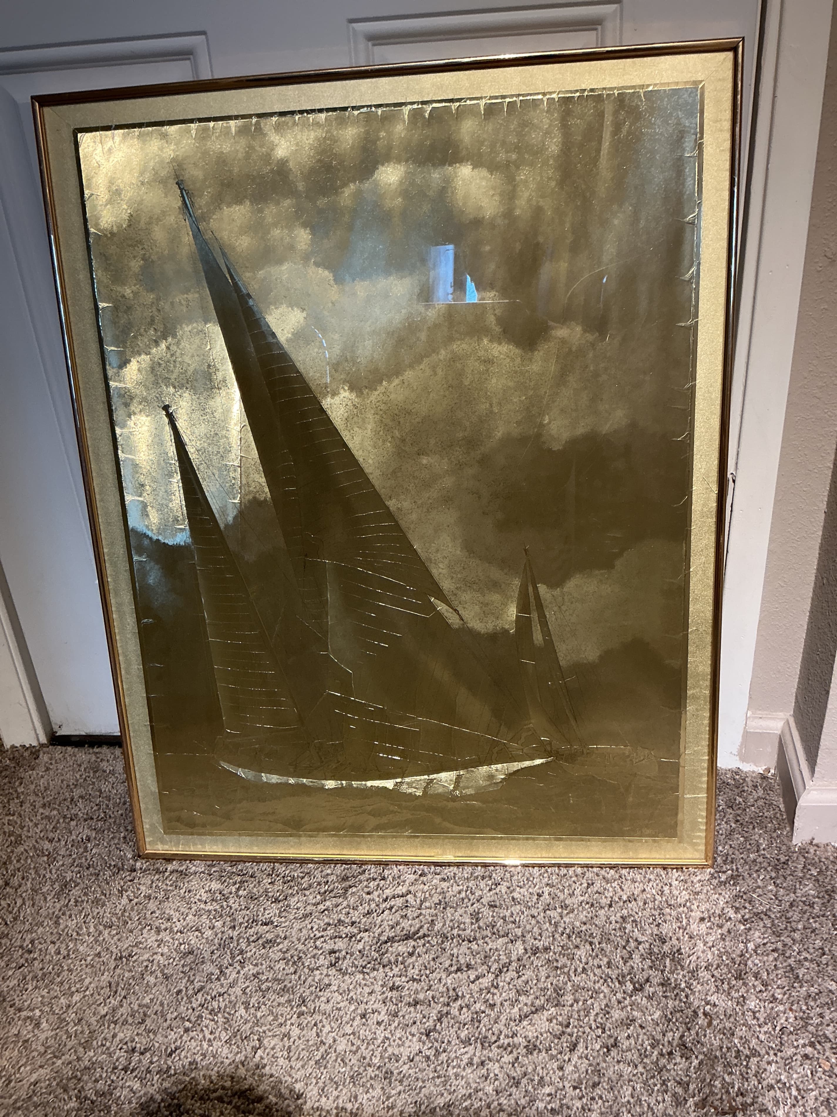 Framed Gold Sailboat Art Print