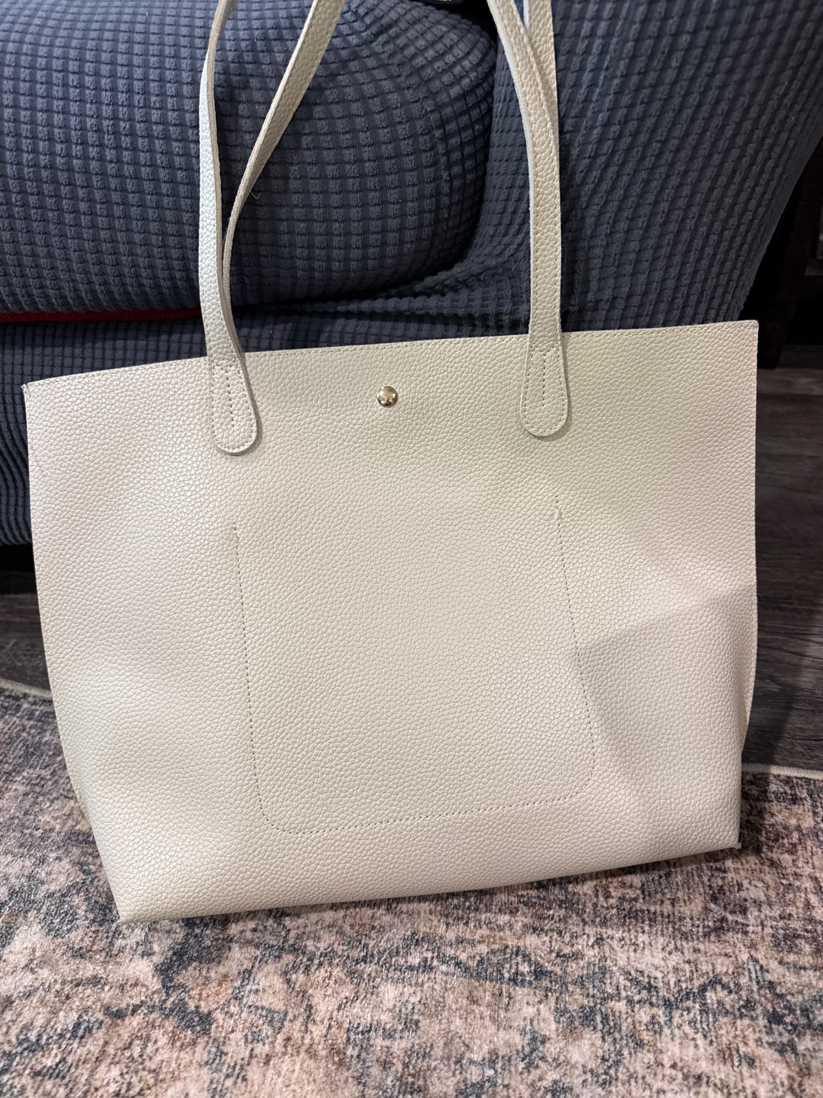 Ivory Pebbled Leather Tote Bag