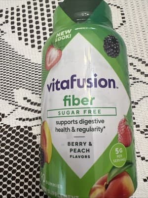 Vitafusion Sugar-Free Fiber Supplement Gummies Berry &Peach Flavored, 90 Count