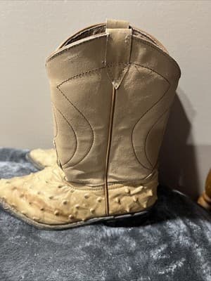 Kids Genuine Ostrich Print Leather Cowboy Boots Handcrafted Last Pair Special