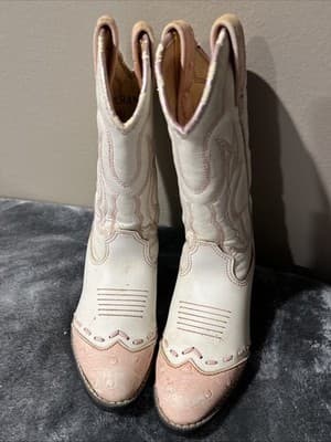 Durango Buckeroo Vintage White/Pink Girl Cowboy Boots Size 9.5 D Western Cowgirl