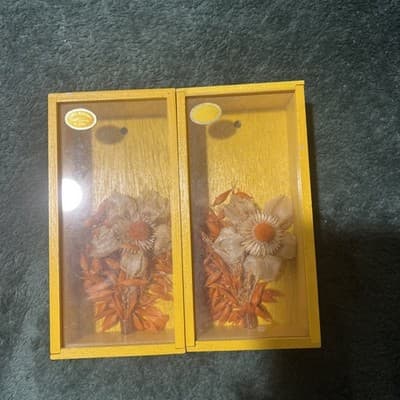 VNTG MCM 1970s Framed Shadow Box Dried Flowers Wood Frame Wall Decor. Japanese.