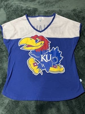 Ku Kansas Jayhawks Women's Short Sleeved V-Neck T-Shirt Size Medium Blue New
