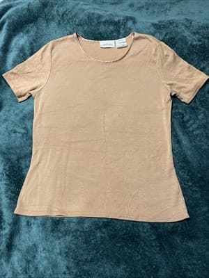 Worthington Women's Short Sleeve Top Brown, Stretch, Size Large.