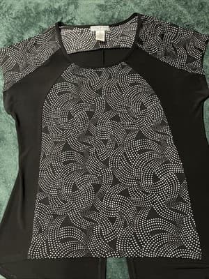 Vintage Susie Women's Top Blouse Size XL Polka Dot Short Sleeve Black White