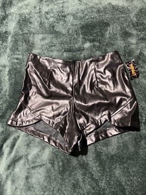 Spirit Halloween Black Faux Leather Biker Shorts Large Size 36-38 Brand New