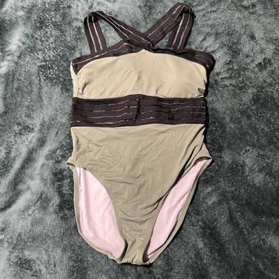 Hilor Womens M 8-10 Swimsuit Black Green Straps Green Padded One Piece NWT P2