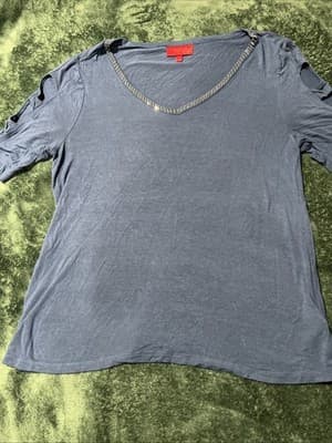 Jennifer Lopez Women's Blouse XL Sapphire Blue Cut-Out Sleeve Solid T-shirt Top