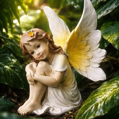 Wooden Fairy Garden Statue with Hand-painted Details for Indoor Outdoor