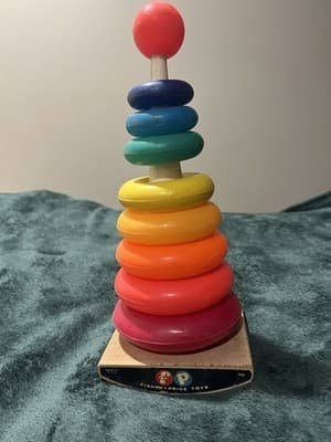 Vintage Fisher Price Rock-A-Stack #740 Plastic Rings 10 Ring Ball Vintage 1970s