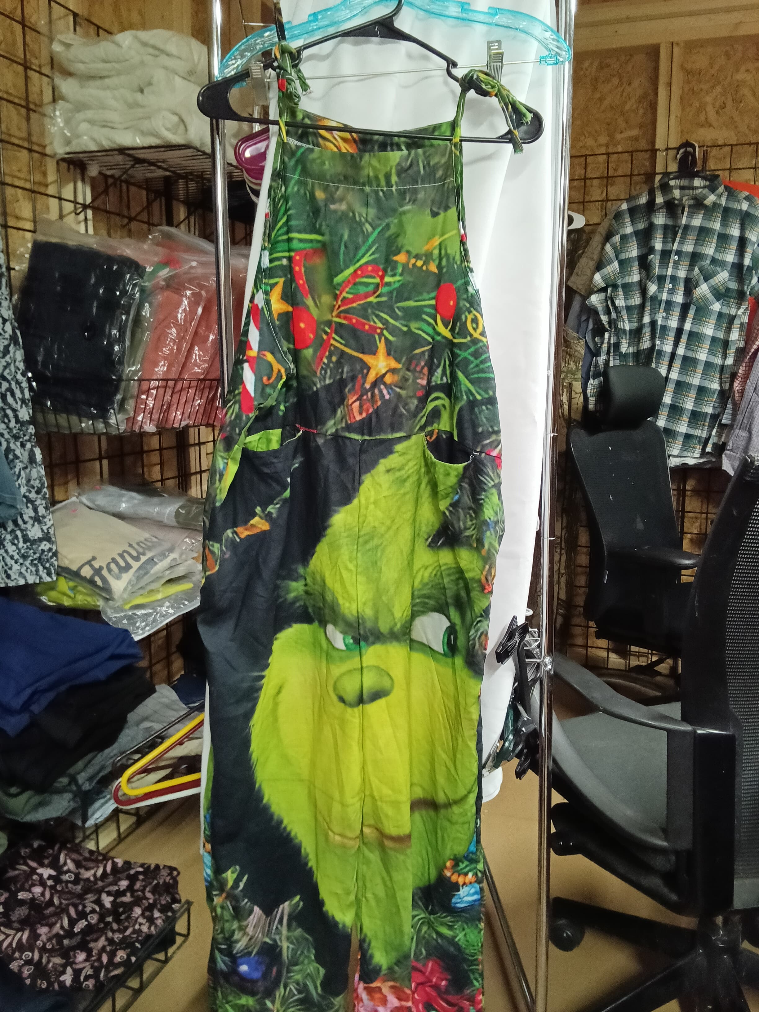 Grinch Christmas Overalls with Pockets