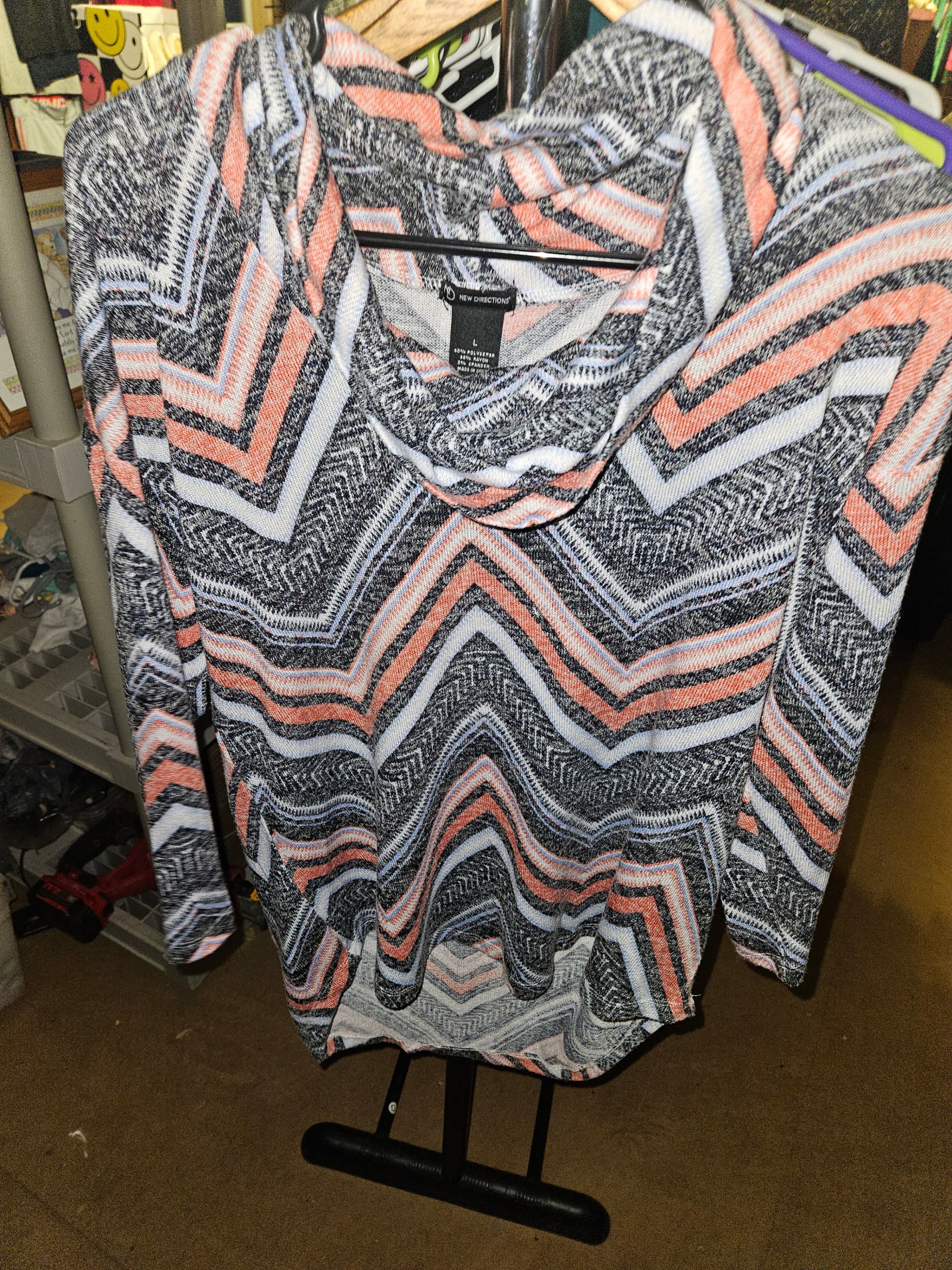 New Directions Chevron Long Sleeve Top Size L