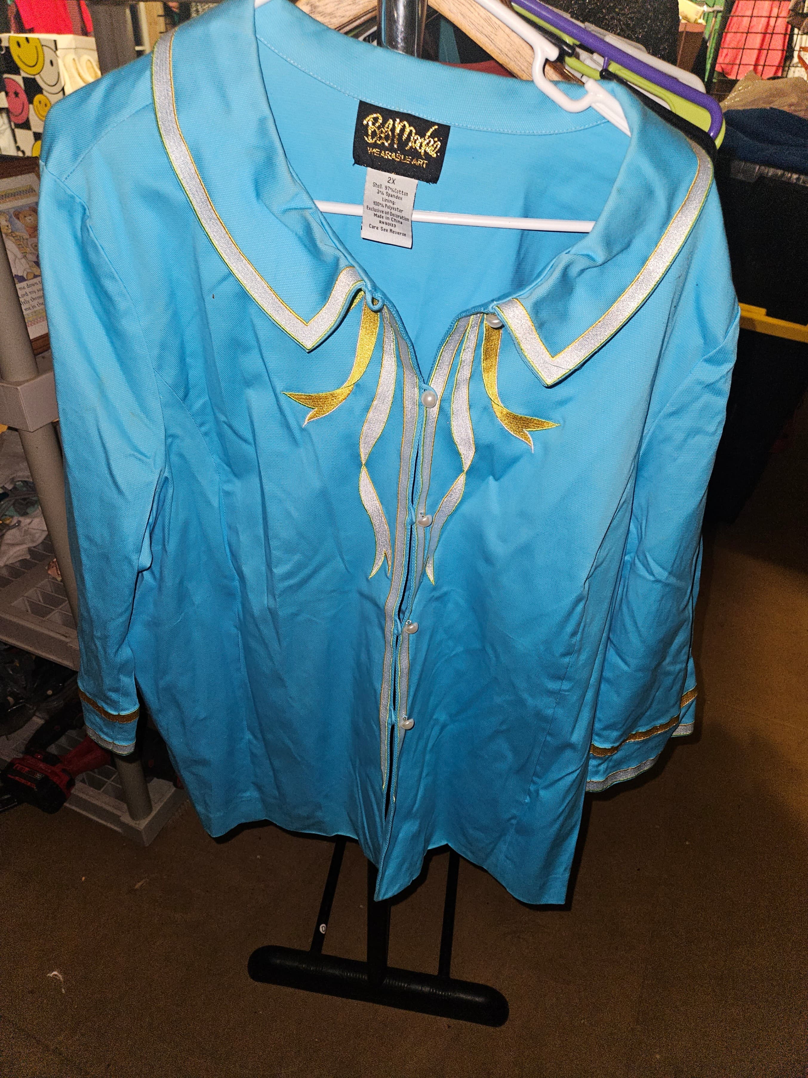 Bob Mackie Women's 2X Button-Up Blouse with Ribbon Detail