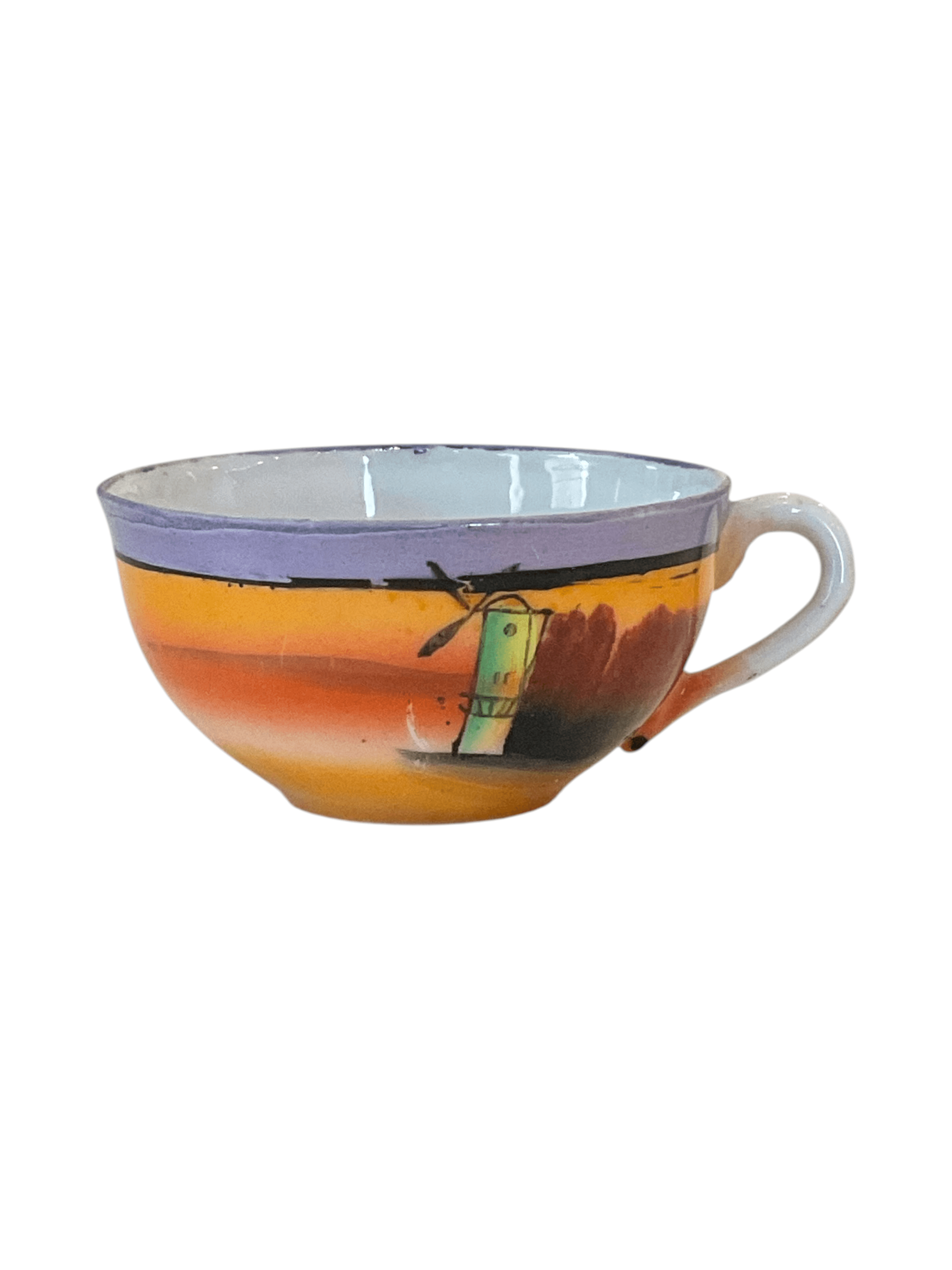 Vintage Hand-Painted Ceramic Teacup with Scenic Design