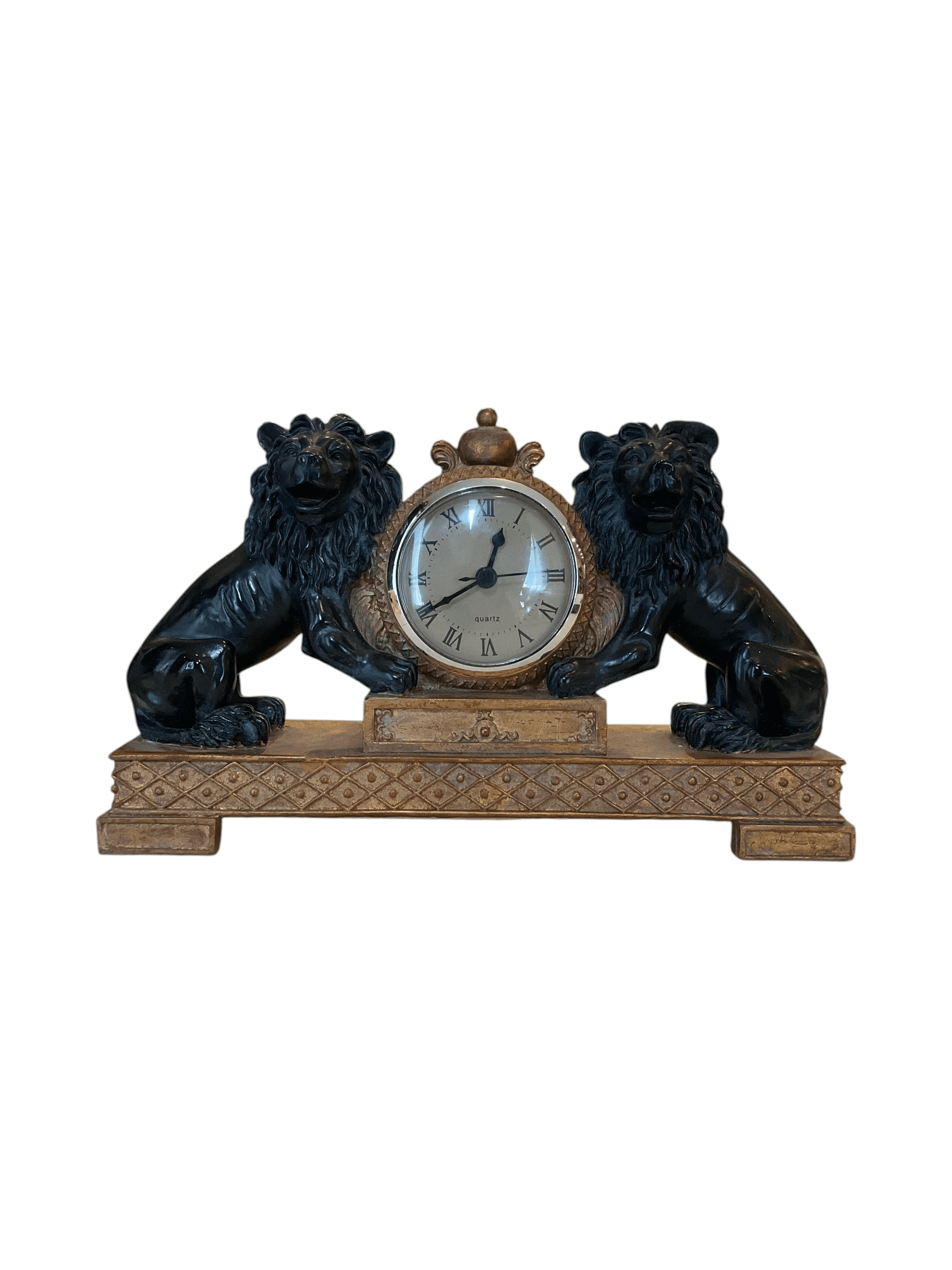 Vintage Lion Mantel Clock with Roman Numerals