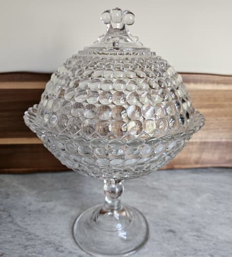 Vintage Hobnail Pedestal Bowl With Lid 12" Tall
