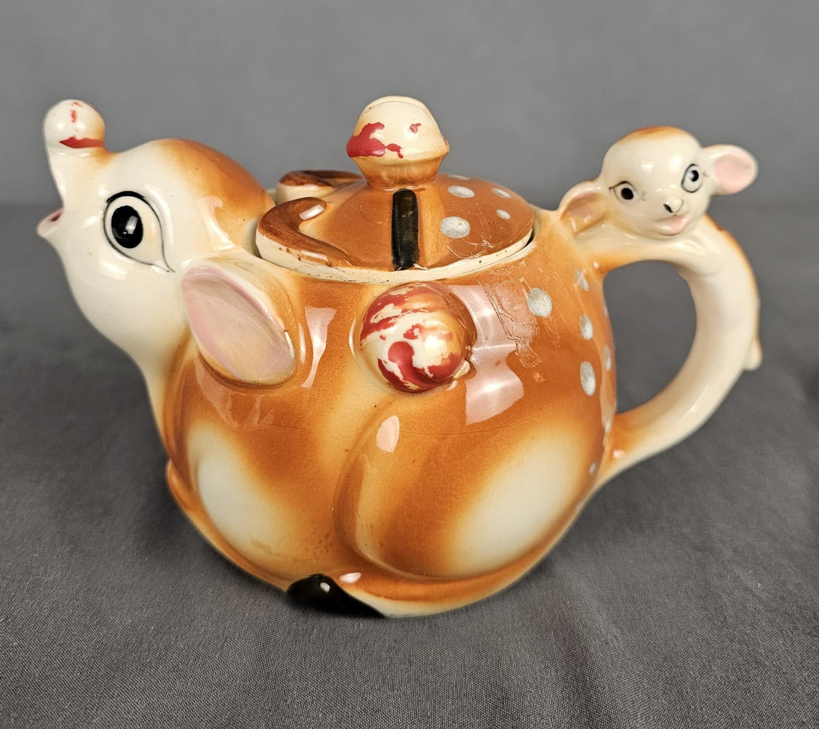 Rudolph The Red Nosed Reindeer Ceramic Christmas Teapot 4" Made In Japan Vintage