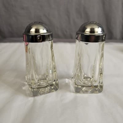 Crystal Salt and Pepper Shakers Clear Glass W Lids - Square Bottom Round Top