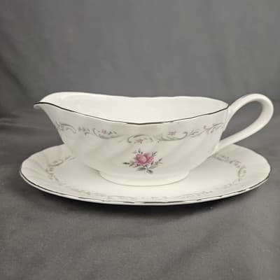 Royal Swirl Gravy Bowl & Plate Fine China Japan Gravy Boat