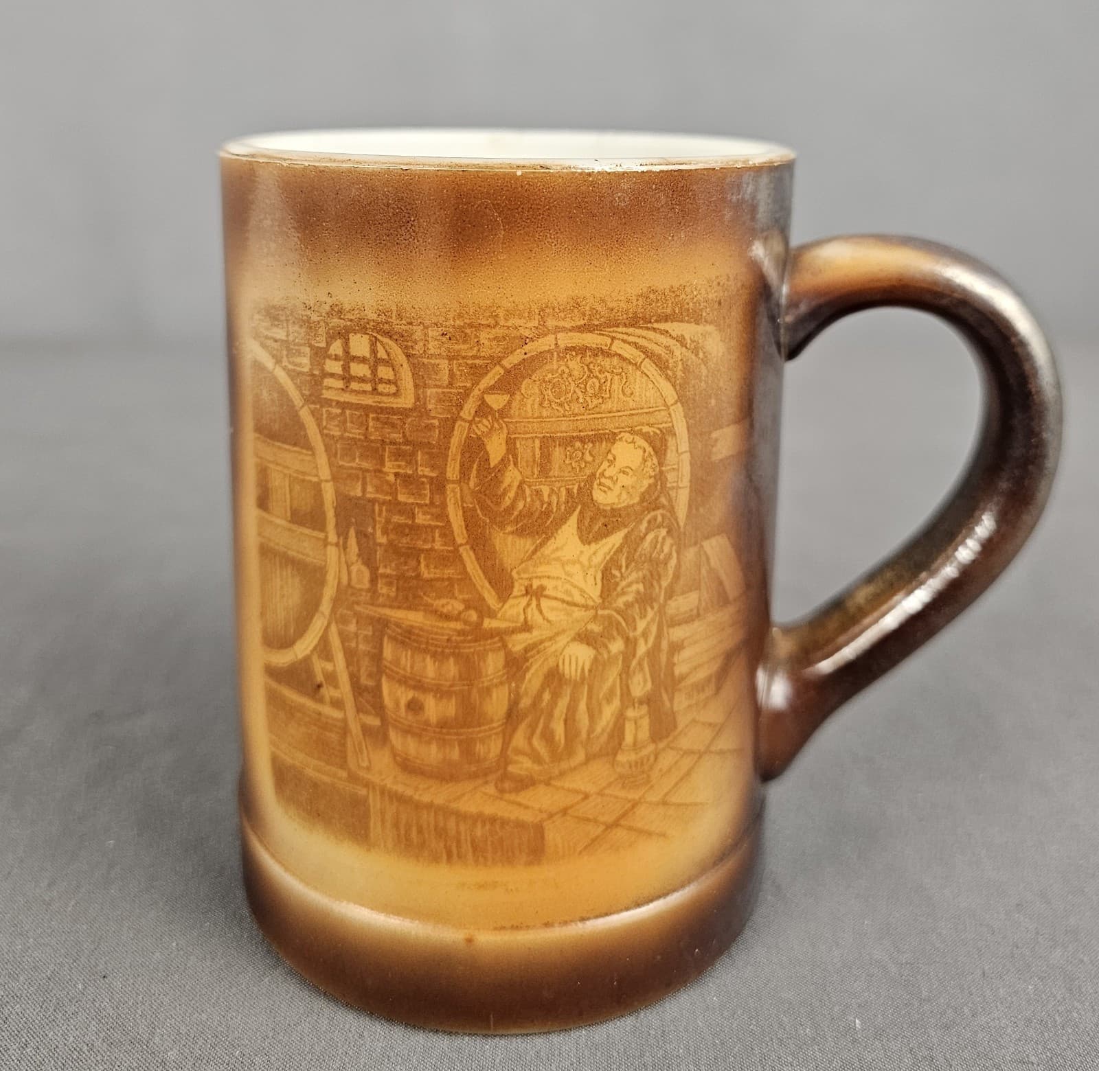 1910's Westmoreland Milk Glass Monk With Wine Transfer 4.5" Beer Stein Mug