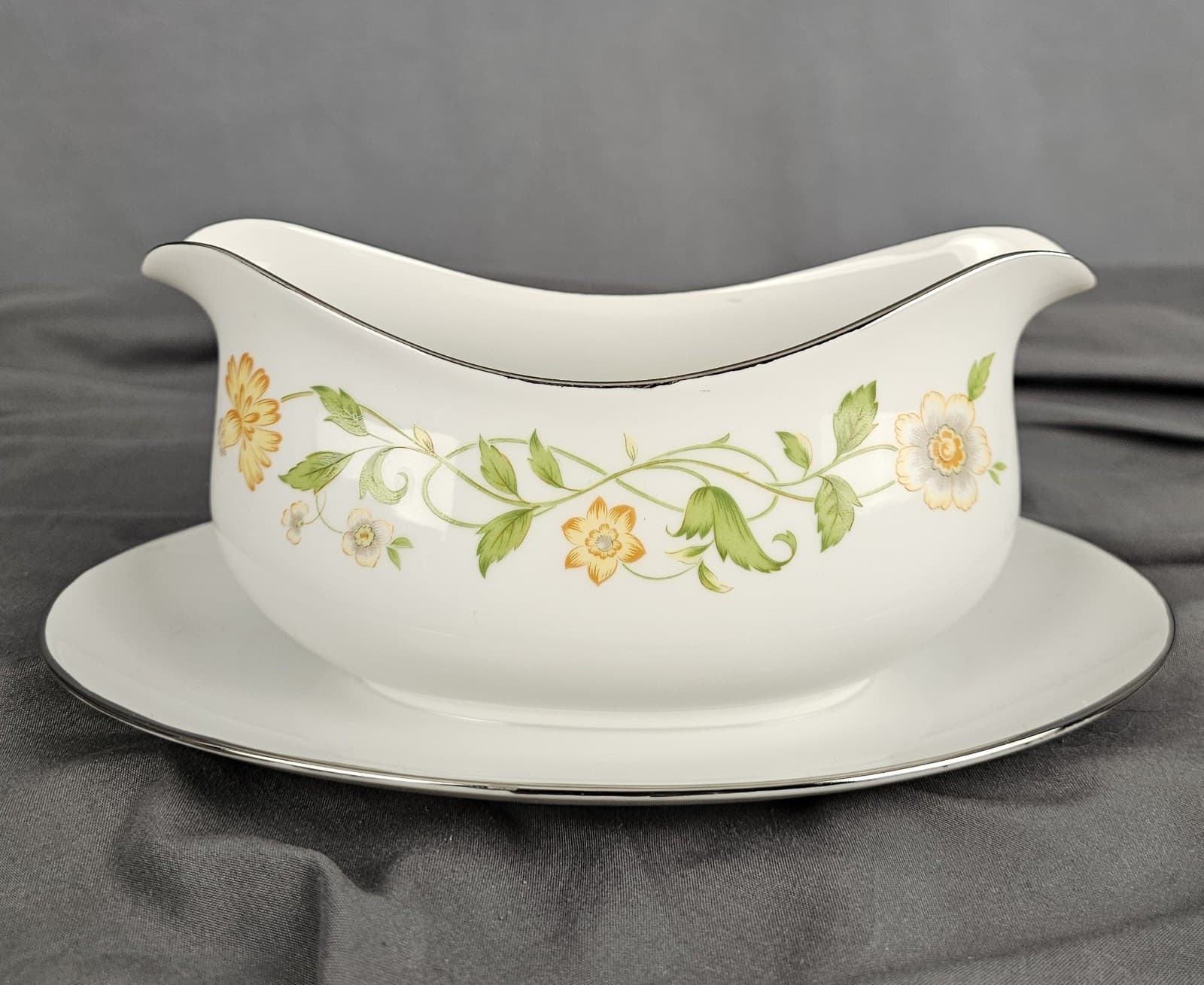 Gravy Boat by Ekco International Floral Generation Japan Fine China Silver Trim