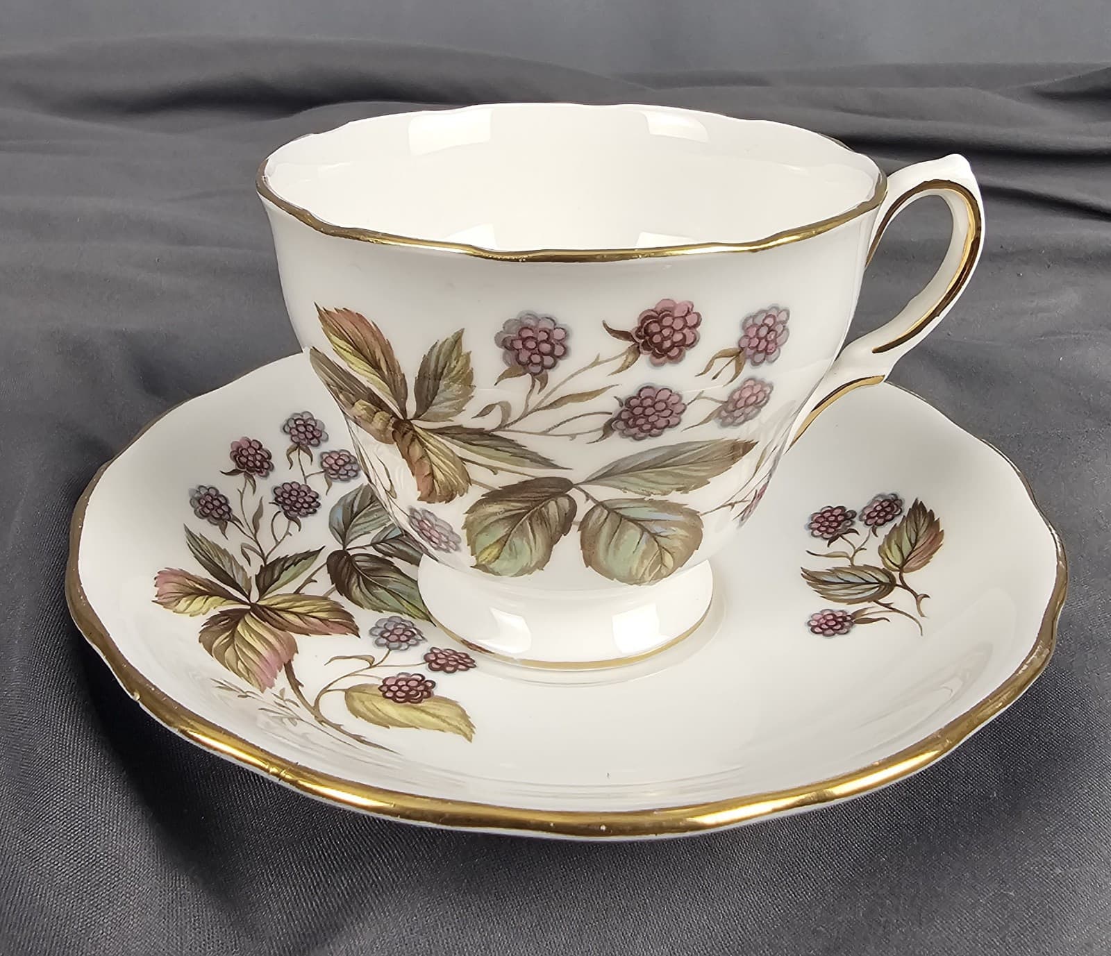 Royal Vale Bone China Black Berries Tea Cup and Saucer Pattern 7976