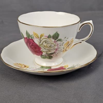 Vintage Royal Vale England Tea Cup & Saucer With Flowers Ridgeway Potteries LTD