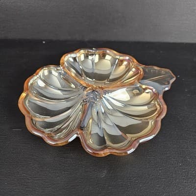Vintage Marigold Carnival Glass Candy Dish – Clover Design