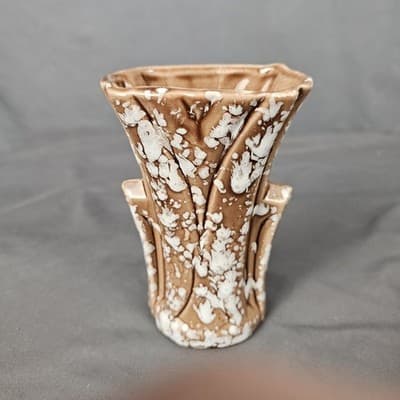 Mid Century Handled Vase Brown & White 5.5" Tall Retro