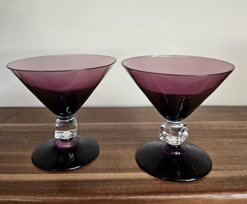 Set Of 2 Bryce Wilmington Purple Amethyst Barware Cube Stem Glass