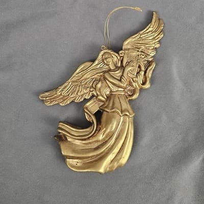 Vintage Gold toned Angel Ornament 7" Tall