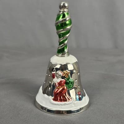 Godinger Silver Art Co Santa Christmas Bell Silver Plated Enamel 6oz Holiday