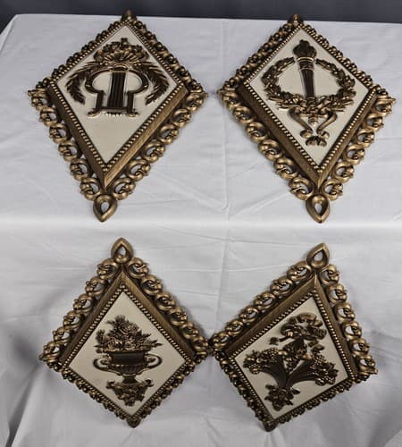 Homco Wall Plaques MCM Vintage Ornate Plastic Hanging Art Decor Gold Set Of 4