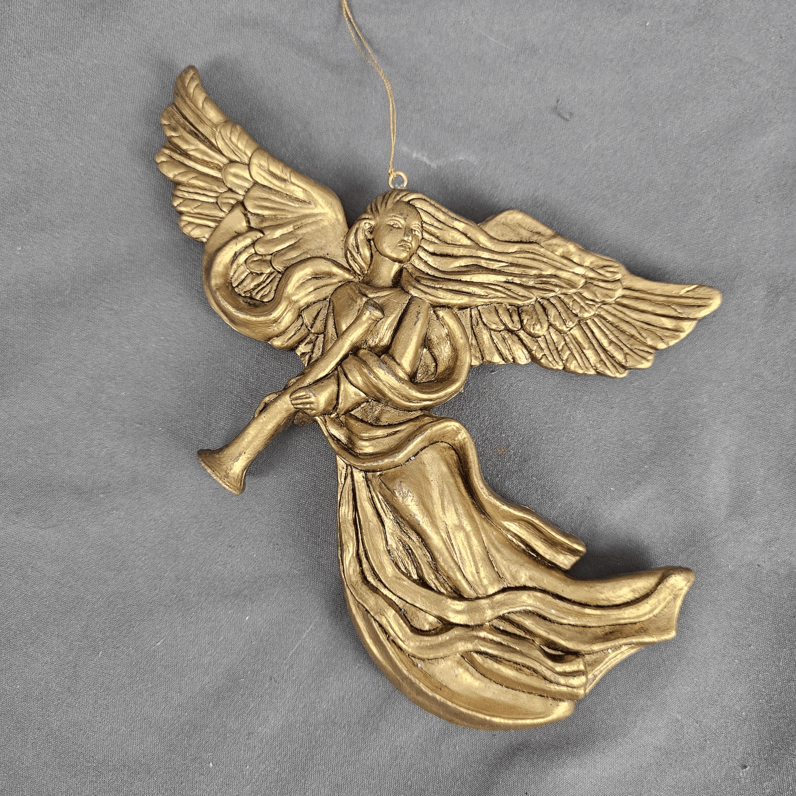 Vintage Gold toned Angel Ornament 7" Tall